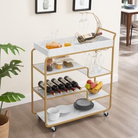 Benicabaly Maximize Entertaining with 6-Tier Retro Style Bar Cart, Rolling Beverage Trolley with Wine Rack and Glass Holder, Gold