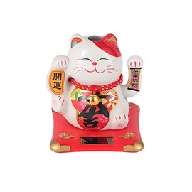 Urban Tokyo Luck Cat Beckoning Solar Powered Maneki Neko Waving Arm Fengshui Lucky Cat Swinging Arm for Home or Business Decor