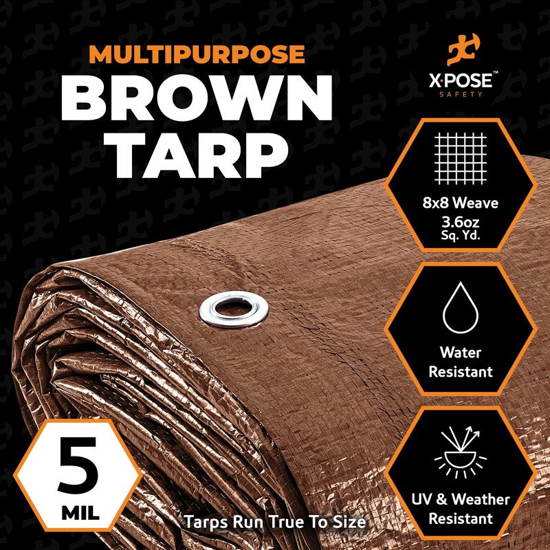 Multipurpose Protective Cover Brown Poly Tarp 5' x 7' -