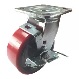 Hy-Weld 5" x 2"  Polyurethane on Cast Iron (Red) - Swivel with Brake