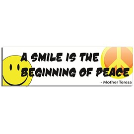 Gear Tatz - A Smile is The Beginning of Peace - Mother Teresa Quote - Bumper Sticker or Car Magnet - 3" X 10" - Professionally Made in The USA - Vinyl or Magnetic Decal (Magnetic Rubber, X1)