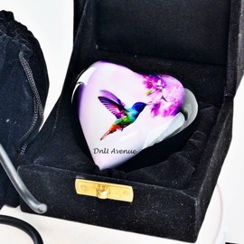 Vintage Life Inc Heart Shape Keepsake Cremation Urns for Ashes, Metal Mini Urn for Human Ashes, Pet Ashes, Small Heart Urn with Premium Box & Stand, Ashes Keepsake for Adults & Infants, Hummingbird