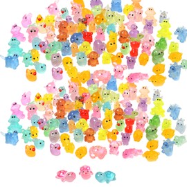 YOUOWO Mini Resin Charms 75Pcs,Random Ducks Tiny Animals Various Small Animals Dog, Rabbit, Turtle, Chick, Bird Glow in The Dark for Garden Micro Landscape Potted Dollhouse Deco