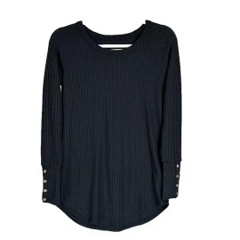 CHASER WOMEN'S WAFFLE TUNIC BUTTON DETAIL ON SLEEVE (BLACK, MEDIUM )NWT