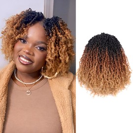 Pelokaa Yanky Twist Crochet Hair - 10 Inch 8 Packs (240 Strands) 3 Tones Ombre Brown Pre-twisted Fluffy Spring Passion Micro Mini Twist, Pre-Looped Short Curly Crochet Braid (10 Inch, OT30/27-8P)