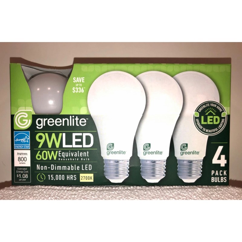 Greenlite greenlite 60w Non-Dimmable 9W LED 4-LIGHT BULB PACK 2700K