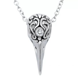 Controse Raven Skull Necklace Clear Crystal with Tattoo Design Pattern Pendant