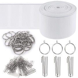 Keadic 41Pcs Curtain Accessory kit Contains 6 Yards 5.5 Meters Pleated Curtain Heading Tape, Stainless Steel 4 Prong Curtain Pleat Hook Clip and Curtain Rings with Eyelet for Home Decorate
