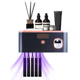 Soporte para Cepillo de Dientes, Porta Cepillo de Dientes UV Porta Cepillos Pared con Dispensador Automático Pasta Dental USB y Carga Dual Solar Esterilización Temporización Sin Perforación (A)