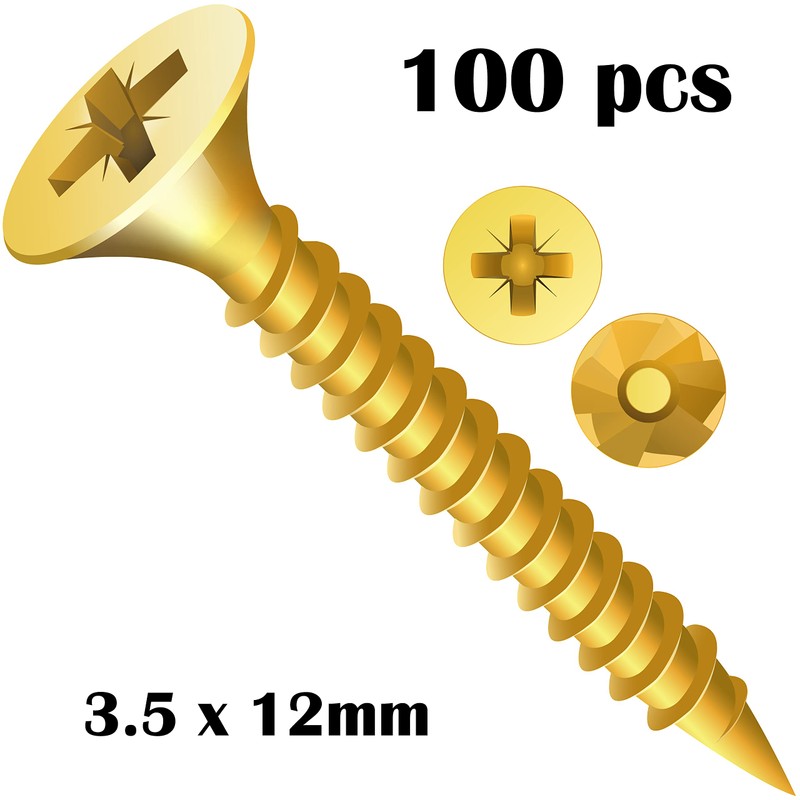 Wood Screw 3.5x12mm Multi-Purpose Pozi Flat Head Screws Woodscrews (100