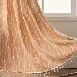 Sutuo Home Boho Curtains 84 Inches Length for Bedroom Living Room, Printed Cotton Linen Rod Pocket Rustic Farmhouse Bohemian Tassels Window Treatment, 1 Panel 59" W x 84" L, Terracotta Stripe Florals