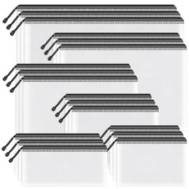 Umriox Zipper Mesh Document Pouch, 6 Assorted Size (Black, 18 Packs), Clear Zipper Pouches, Waterproof Travel Pouch for Office Supplies, Puzzles, Board Games and Craft Projects