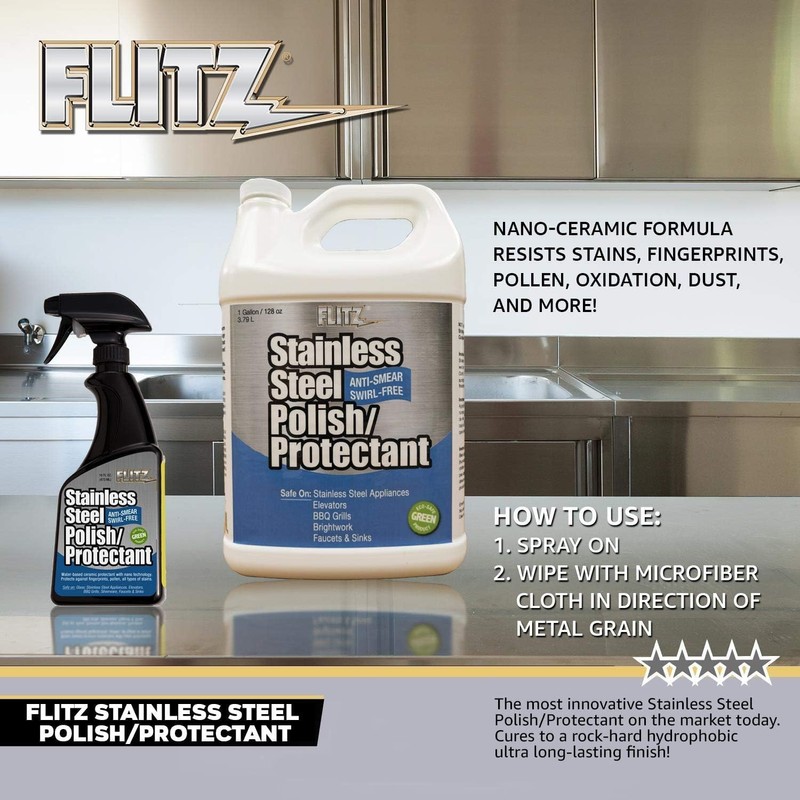 Flitz Stainless Steel Polish Protectant - 16oz Bottle, USA-Made Ceramic