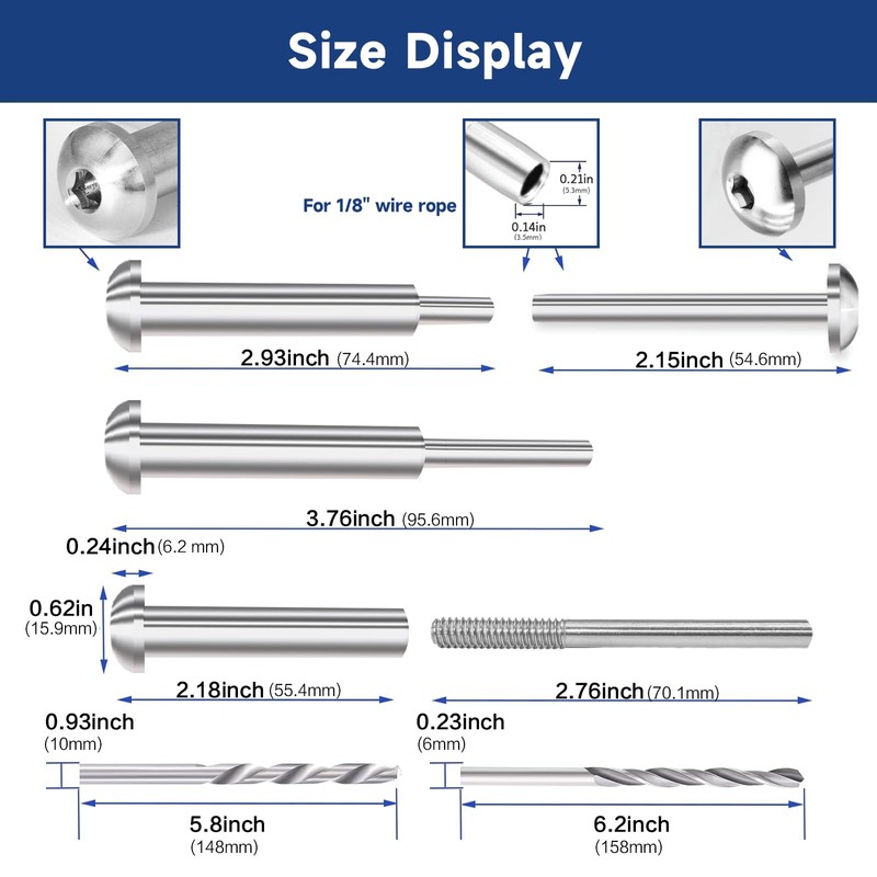 RiaYer 20-Pair Dome Head Invisible Cable Railing Kit, Invisible Receiver