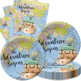 Adventure Awaits Party Decorations 40Pcs Disposable Retirement Plates and Napkins Sets Supplies Travel Themed Party Decorations
