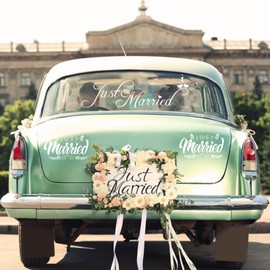 Just Married Car Decals, 3 Pcs Just Married Car Decoration Wedding Car Decorations Just Married Car Window Stickers for Honeymoon Wedding