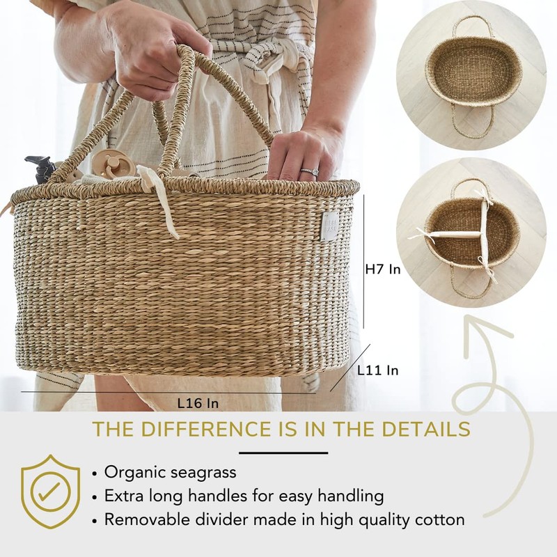 BEBE BASK Premium Baby Diaper Caddy Organizer - Artisan-Made Seagrass