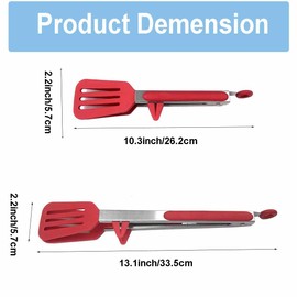 DDSHUN 2 Pack Kitchen Tongs Food Tongs Stainless Steel Cooking Tongs Steak Tongs Heat Resistant with Resting Gadget Non-Slip Locking BBQ Tongs for Cooking, Steak, Barbecue, Buffet, Salad - Red