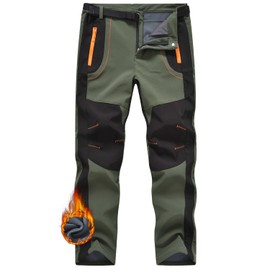 JHMORP Men's Snow Ski Pants Waterproof Softshell Insulated Fleece Lined Winter Work Fishing Outdoor Hiking Pants with Belt (Army Green,CA L)