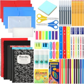 Gilprop 1 Set School Supply Kit 88 Pcs Back to School Supplies for Students Essential Bundle Kit Include Pencil Notebook Ruler Glue Scissor Sticky Note Eraser Pencil Sharpener
