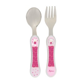 Sigikid Schnuggi Children's Cutlery Set Sheep with Fork and Spoon, Rustproof Stainless Steel, ABS Handle, Baby-friendly, Rounded Shape, for Babies and Children from Food Age, Item No. 25277, Pink, 14