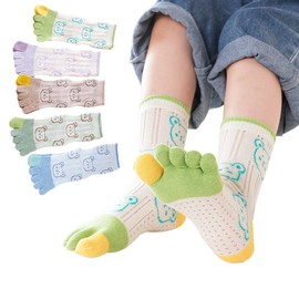 Kinder Baumwolle Zehen Socken, Fünf Finger Sportsocken Nette Cartoon Tier Muster Mesh Socken für Jungen Mädchen 3-12 Jahre, 5 Paar (DE/NL/SE/PL, Alter, 3 Jahre, 6 Jahre, Regular, mehrfarbig)