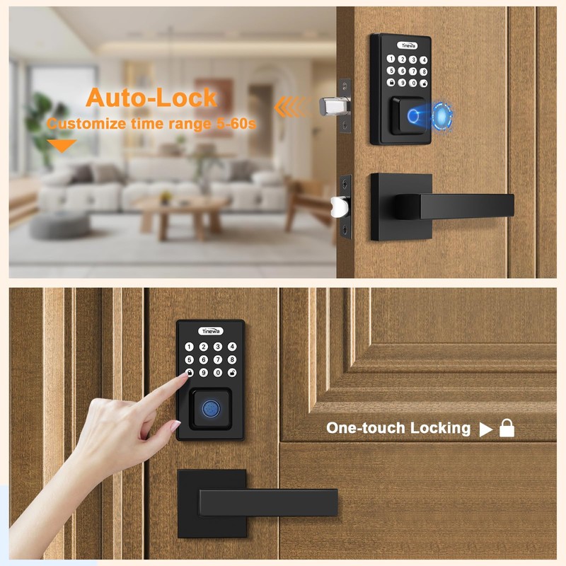 Tinewa Keyless Entry Door Lock with 2 Lever Handles, Fingerprint