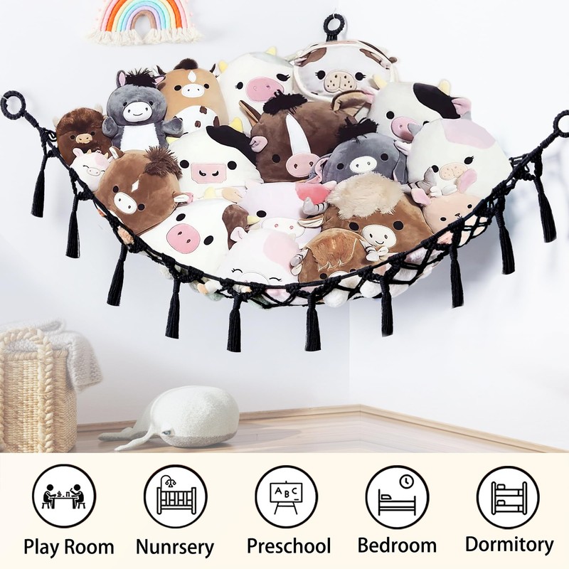 Stuffed Animal Net or Hammock with Light,Yewiwin Macrame Hanging Net