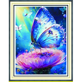 Meecaa Cross Stitch Kits 11 Count Embossed Butterfly Flower Embroidery Kit with Accessories Pre-Printed (40x50cm) (Butterfly)