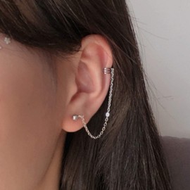 TseenYi Fashion Silver Wrap Tassel Earrings Cuff Climber Earrings Threader Earrings Long Chain Drop Dangle Earrings for Women and Girls