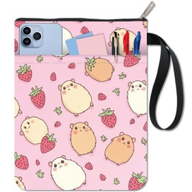 CRASPIRE Strawberry Book Covers Guinea Pig Fruit Book Protector Pink Book Sleeve for Paperbacks Washable Fabric Cloth Book Cover with Zipper and Extra Sleeve Pocket for Book Lovers Classmate Gifts