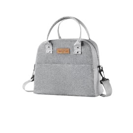 Insulated Lunch Bag with Shoulder Strap for Women and Men, Large and Reusable, Handle, Freezable Work and School Travel Tote and Meal Prep Organizer (Grey)