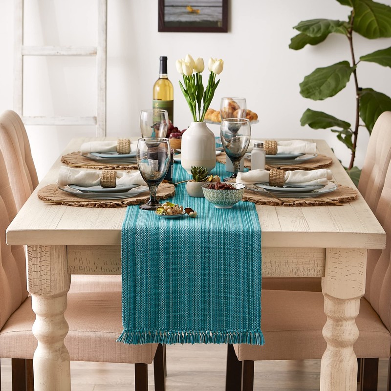 DII Variegated Tabletop Collection, Table Runner, 13x108, Teal