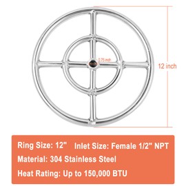 GASPRO Propane Gas Fire Pit Kit, with 12 Inch Fire Pit Burner Ring, for DIY & Upgrade Propane Fire Pit, Fireplace, Heavy Duty 304 Stainless Steel, Indoor & Outdoor Use