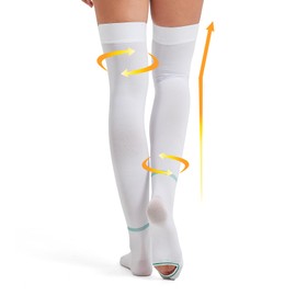 MGANG Ted Hose Thigh High Anti Embolism Compression Stockings for Women & Men, Surgical Compression Stockings, 15-20 mmHg Compression TED Hose Socks with Inspect Toe Hole, 1 Pair, White 2XL