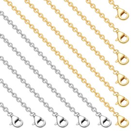 Beebeecraft 1 Box 10 Pieces 19.69 Inch (500 mm) Necklace Chain 304 Stainless Steel Cable Chain with Lobster Clasps for Jewellery Making (Gold Silver)