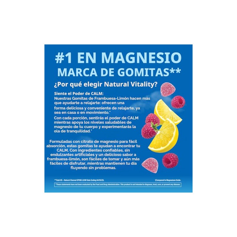 Natural Vitality Calm, Suplemento de citrato de magnesio, gomitas antiestrés,