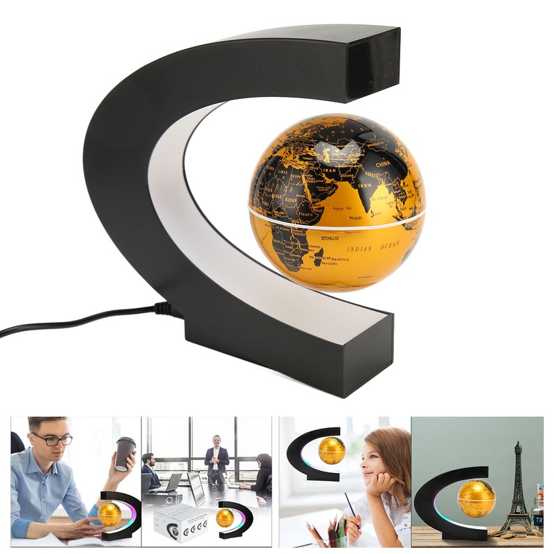 Magnetic Levitation Globe Golden Built in LED Frosted Texture C