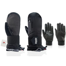 devembr Advanced Ski Mittens with Wrist Protection and Removable Liner, M