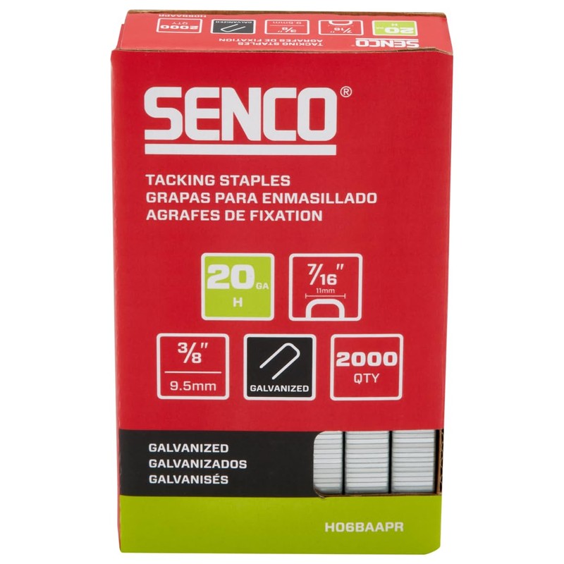 SENCO H06BAAPR 3/8" 20 Gauge 7/16" Crown Tacking Staples, Galvanized