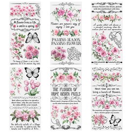 HICOHAND Rub on Transfers for Crafts, 6 Sheets Pink Flower with Black Butterfly Letters Rub on Transfers Stickers for Crafts Home Decor Decals for Wood DIY Paper Home Decor