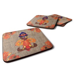 Caroline's Treasures Thanksgiving Turkey Pilgrim Fleur de lis Foam Coasters (Set of 4), 3.5" H x 3.5" W, Multicolor