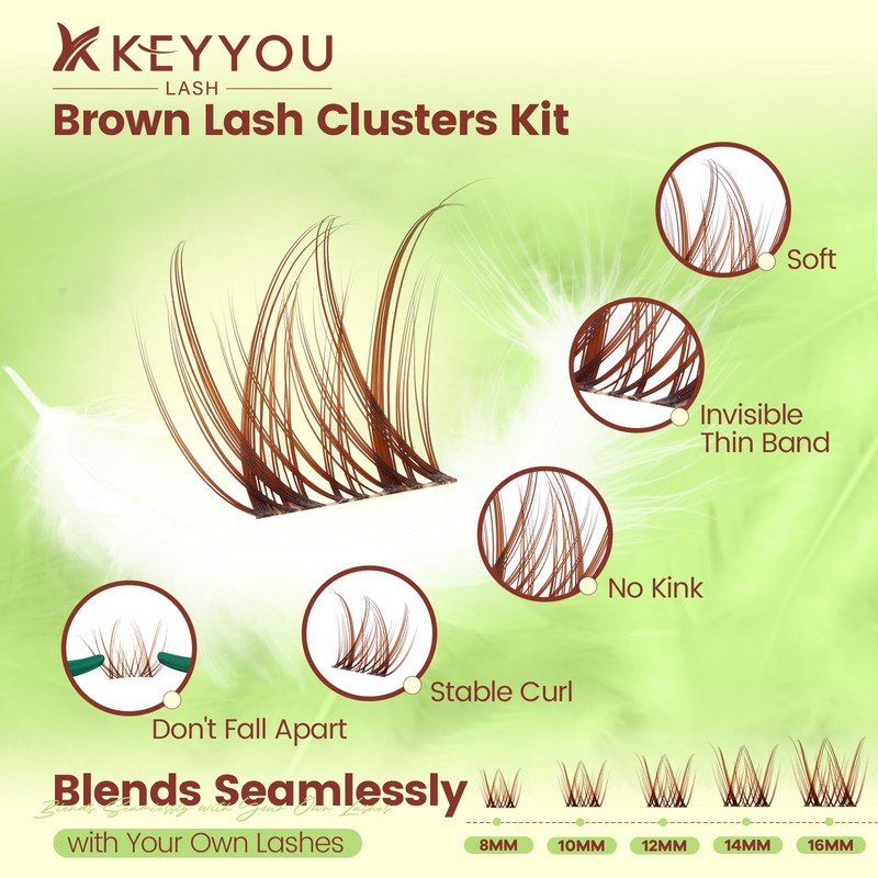 KEYYOU Spider Brown Lash Clusters Ki w/Black Bunny Wispy for