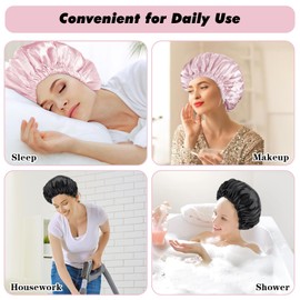 Pack of 2 Satin Hair Caps for Women, Satin Hair Cap, Double-Sided, Sleep Cap, Women, Adjustable Satin Hair Cap for the Night for Sleeping, Showering, Make-Up, Travel, Reusable (Pink, Black)
