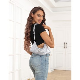 HDE Women's Metallic Mesh Evening Bag Shiny Braid Knotted Shoulder Purse Handbag, Silver