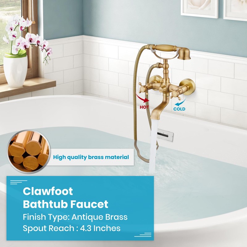 gotonovo Wall Mount Clawfoot Bathtub Faucet with HandHeld Spray and