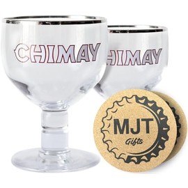 MJT Gifts Chimay German Beer Glasses with Beer Coasters - 0.25 Liter - 2pk