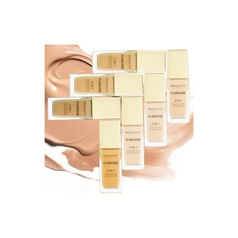 Profusion Cosmetics Flawless 2-In-1 Foundation and Concealer, Full Coverage