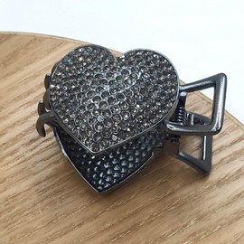 Women Hair Clip, Rhinestone Small Hair Clip, Retro Diamante Hair Accessories, Black Heart Shaped Hairpin for High Ponytail, Metal Crystal Ponytail Holder Claw Clip for Thick Hair