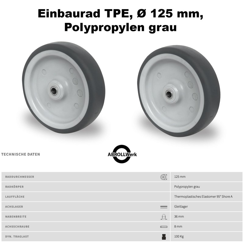 T.P.E. Flush-Mounted Wheel 125 mm Axle Apparator Roller Set of